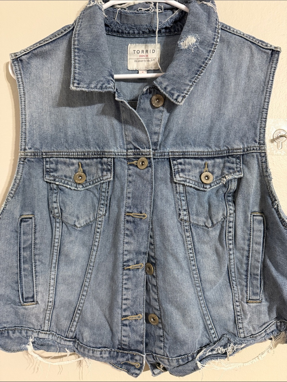torrid Light Blue Distressed Denim Vest